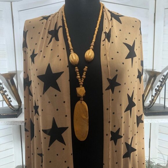 Forever 21 Star Print Chiffon Duster Cardigan Beige Medium - Picture 3 of 9